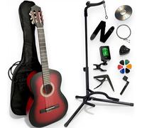 AMROVA - Pack Guitare Classique 4/4 Droitier + Support Pied + Housse Sac à Dos + 11 Accessoires + CD & Cours Vidéo (Rouge, 4/4, Droitier)