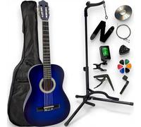 AMROVA - Pack Guitare Classique 4/4 Gaucher + Support Pied + Housse Sac à Dos + 11 Accessoires + CD & Cours Vidéo (Bleu, 4/4, Gaucher)