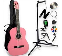 AMROVA - Pack Guitare Classique 4/4 Gaucher + Support Pied + Housse Sac à Dos + 11 Accessoires + CD & Cours Vidéo (Rose, 4/4, Gaucher)