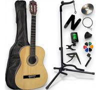 AMROVA - Pack Guitare Classique 4/4 Gaucher + Support Pied + Housse Sac à Dos + 11 Accessoires + CD & Cours Vidéo (Naturel, 4/4, Gaucher)