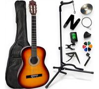 AMROVA - Pack Guitare Classique 4/4 Gaucher + Support Pied + Housse Sac à Dos + 11 Accessoires + CD & Cours Vidéo (Sunburst, 4/4, Gaucher)