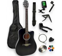AMROVA - Pack Guitare Folk Acoustique 41 Pouces Adulte Droitier Pan Coupé + 10 Accessoires (Housse, Sangle, Capo, Accordeur, Support Mural) + CD & Cours Vidéo - Cordes Acier (Noir)