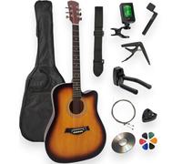 AMROVA - Pack Guitare Folk Acoustique 41 Pouces Adulte Droitier Pan Coupé + 10 Accessoires (Housse, Sangle, Capo, Accordeur, Support Mural) + CD & Cours Vidéo - Cordes Acier (Sunburst)