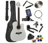 AMROVA - Pack Guitare Folk Acoustique 41 Pouces Adulte Droitier Pan Coupé + 10 Accessoires (Housse, Sangle, Capo, Accordeur, Support Mural) + CD & Cours Vidéo - Cordes Acier (Blanc)