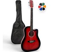 AMROVA - Pack Guitare Folk Acoustique 41 Pouces Adulte Droitier Pan Coupé + Housse Sac à Dos + Sangle + 6 Médiators + Cours Vidéo - Cordes Acier, Livrée Accordée (Rouge)