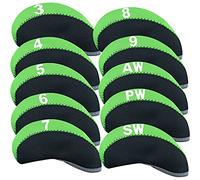 AMRTA Lot de 10 housses de protection pour club de golf - Compatibles avec tous les clubs de fer - Noir, bleu, orange, vert (vert)