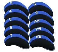 AMRTA Lot de 10 housses de protection pour club de golf - Compatibles avec tous les clubs de fer - Noir, bleu, orange, vert (bleu)