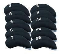 AMRTA Lot de 10 housses de protection pour tête de club de golf en fer - Convient à tous les clubs de fer - Noir Bleu Orange Vert (Noir)