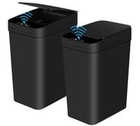 AMRTTWY Sans contact, Poubelle Automatique De Salle Bains 12l, 2 Paquets, Capteur Mouvement Sans Contact, Couvercle À Ordures Mince Pour Chambre Coucher, Salon, Bureau, Noir