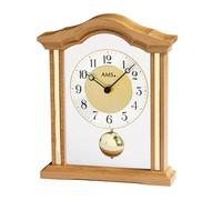 AMS 1174/18 Horloge de bureau à quartz avec pendule analogique bois hêtre avec verre