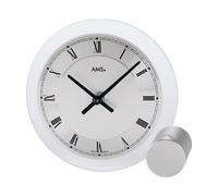 AMS 166 Horloge de table à quartz argentée ronde moderne métal avec verre chiffres romains