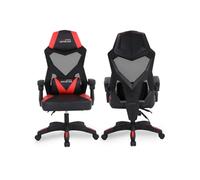 Amstrad AMS-309-BK Fauteuil/Chaise/Siège de Bureau ou Gamer Noir & Rouge - Coussin Lombaire - Tissu en Maille Respirante
