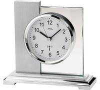 AMS 5140 Horloge de table radio argentée carrée moderne métal avec verre Horloge de table radio