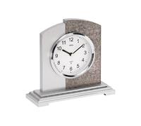 AMS 5144 Horloge de table radiofréquence analogique moderne argentée avec similicuir