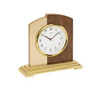 AMS 5145 Horloge de table radiocommandée analogique moderne dorée avec similicuir