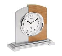 AMS 5146 Horloge de table radiocommandée analogique moderne argentée avec optique cœur de hêtre