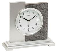 AMS 5150 Horloge de table radio argentée moderne en optique pierre naturelle avec support en aluminium
