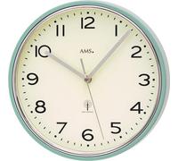 AMS 5508 Horloge murale radio analogique argentée turquoise ronde