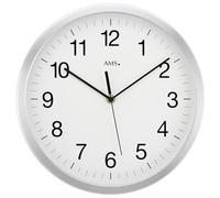 AMS 5525 Horloge murale radio analogique argentée ronde grande