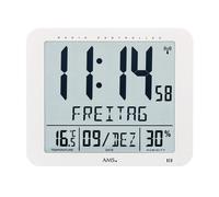 AMS 5886 Horloge murale Horloge de table radiofréquence Horloge murale numérique blanche Date Thermomètre Réveil