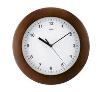 AMS 5904/1 Horloge murale radio analogique ronde en bois couleur noyer