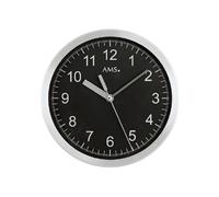 AMS 5911 Horloge murale radio analogique ronde noire avec aluminium brossé