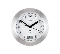 AMS 5923 Horloge murale de salle de bain horloge radio argentée étanche avec thermomètre