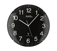 AMS 5959 Horloge murale radiofréquence analogique ronde noire simple avec verre
