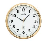 AMS 5963 Horloge murale radio analogique laiton doré ronde avec verre