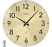 AMS 5974 Horloge murale radio-pilotée analogique en laiton doré avec verre
