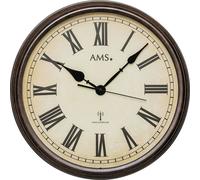 AMS F5977 Horloge Murale Radio-pilotée en Bois Vintage rétro Horloge Murale Chiffres Romains 46 x 46 cm
