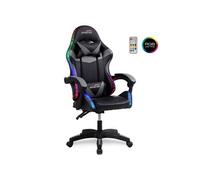 Amstrad Fauteuil gamer AMS-900-LED-BK Noir/Gris – Éclairage LED 366 effets, télécommande
