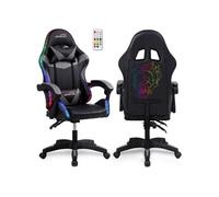 AMS-900-LED-SKULL - Fauteuil gaming noir et gris - Serigraphie "Tête de mort" - Eclairage LED 366 effets - Télécommande