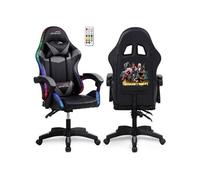 Amstrad AMS-900-LED-TOP1 - Fauteuil gaming noir et gris - Serigraphie TRY HARD FOR TOP 1 - Eclairage LED 366 effets Télécommande