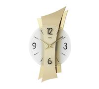 AMS 9397 Horloge murale à quartz moderne galbé doré avec laiton et verre