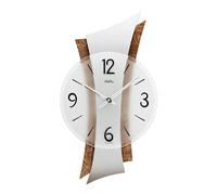 AMS 9401 Horloge murale à quartz moderne argenté courbé bois avec métal et verre