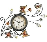 AMS 9446 Horloge murale quartz analogique noire métal avec papillons