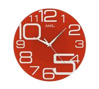 AMS 9462 Horloge murale quartz analogique rouge ronde moderne