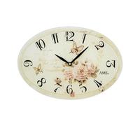 AMS 9478 Horloge murale quartz analogique ovale vintage antique rétro roses et papillons