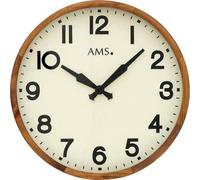 AMS 9535 Horloge murale à quartz analogique en bois Cadre en bois massif couleur crème antique avec verre