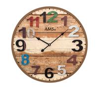 AMS 9539 Horloge murale à quartz analogique brune ronde antique vintage rétro shabby