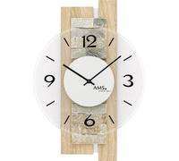 AMS 9542 Horloge murale à quartz analogique moderne bois aspect Sonoma avec pierre naturelle et verre