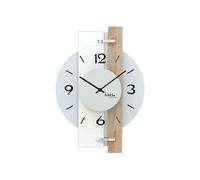 AMS 9557 Horloge murale Quartz blanc brillant Bois aspect Sonoma avec aluminium et verre