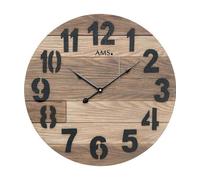 AMS 9569 Horloge murale à quartz analogique en bois ronde