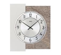 AMS 9580 Horloge murale à quartz analogique argentée avec support en pierre naturelle