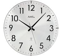 AMS. Design 5973 Horloge murale radio-pilotée ronde de qualité supérieure pour cuisine, bureau, salle d'attente - Argentée, Noires - 32 cm x 38.5 cm x 38.5 cm