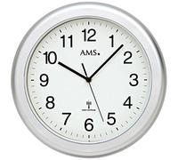 AMS Horloge 5956 Horloge murale Horloge radio étanche bains radio-pilotée Argent/Blanc Salle de bain Bain