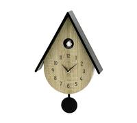 AMS Horloge à coucou moderne - Pendule à quartz aspect chêne Sonoma - Horloge murale design avec appel à coucou et pendule noire - Horloge contemporaine pour votre maison (aspect chêne Sonoma)