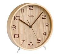 AMS Horloge de Table Radio-pilotée 5118 Ronde en Bois Beige 22 x 22 x 4 cm