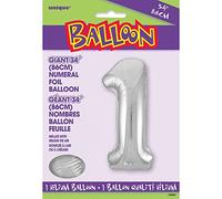 Amscan 1 x Ballon en Alu - Chiffre 1" - Gris Argent